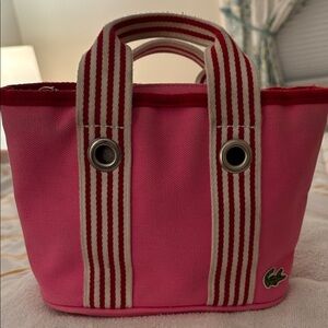 Lacoste Pink Tote with Striped Handles
